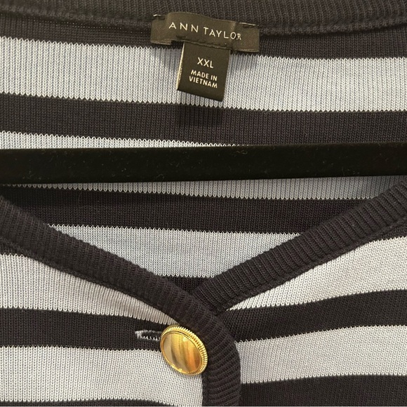 Ann Taylor Striped Blue Cardigan XXL Gold Button Cotton 2025 Preppy Quiet Luxury - Picture 4 of 9